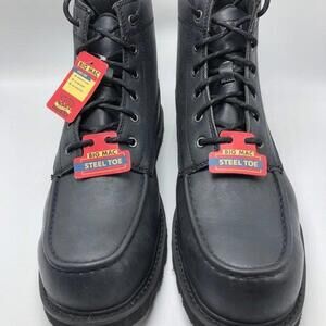 NEW MENS BIG MAC BLACK STEEL TOE BOOTS MEMORY FOAM OIL SLIP RESISTANT SIZE 12